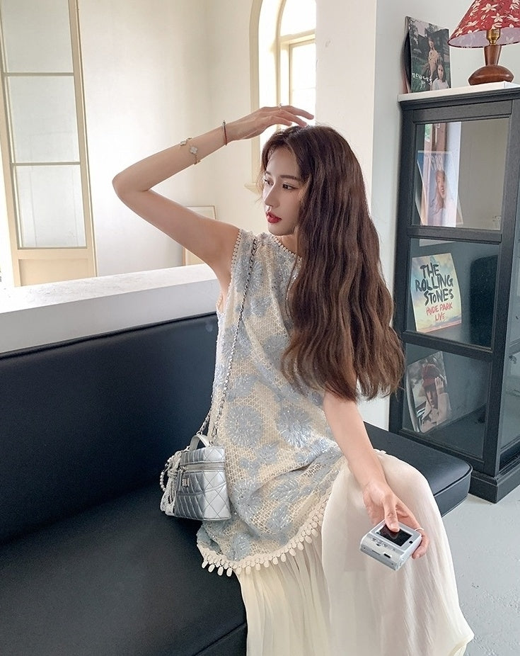 French Style Embroidered Layered Dress Summer Chic