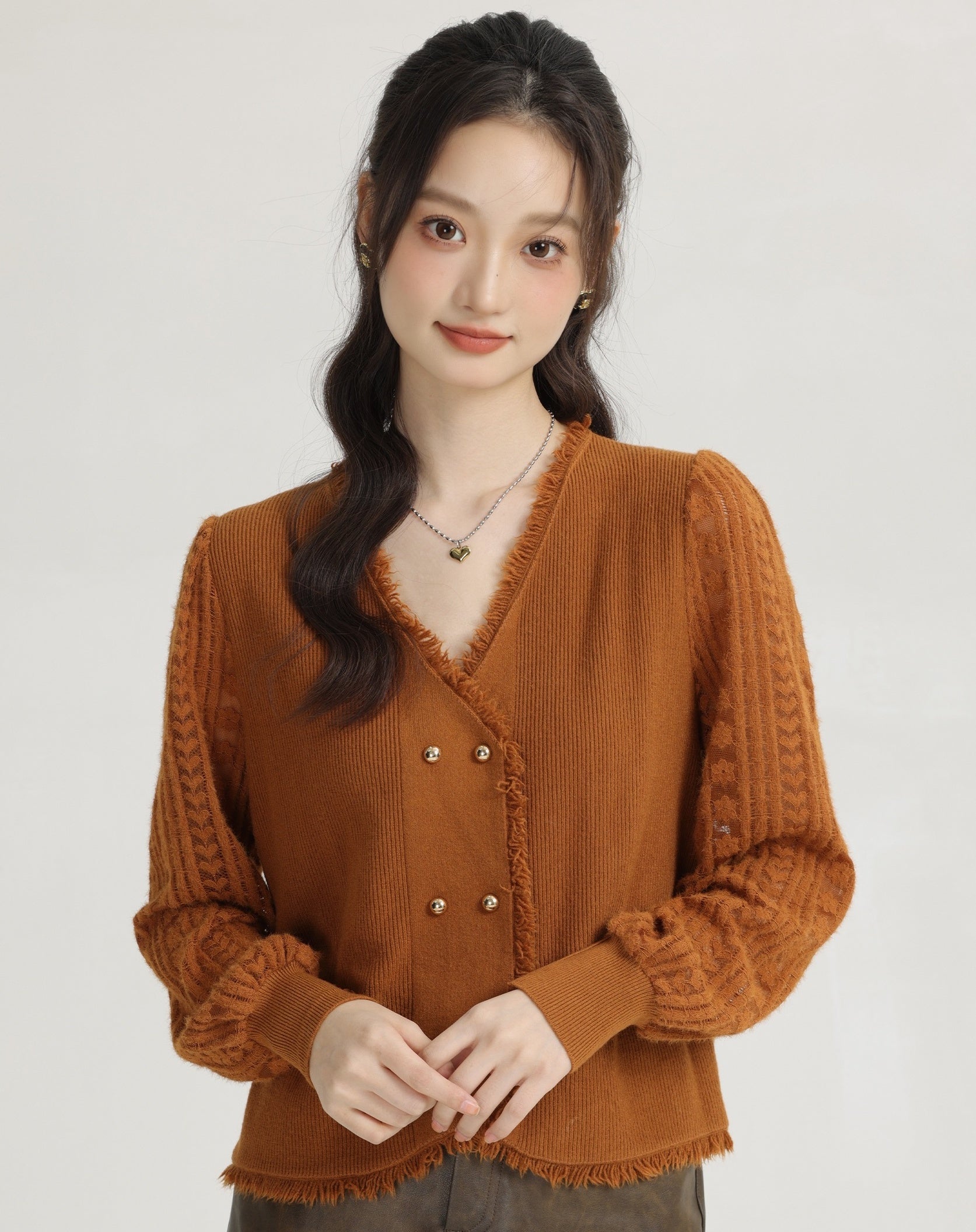 French Style Gentle Vneck Lace Knitwear