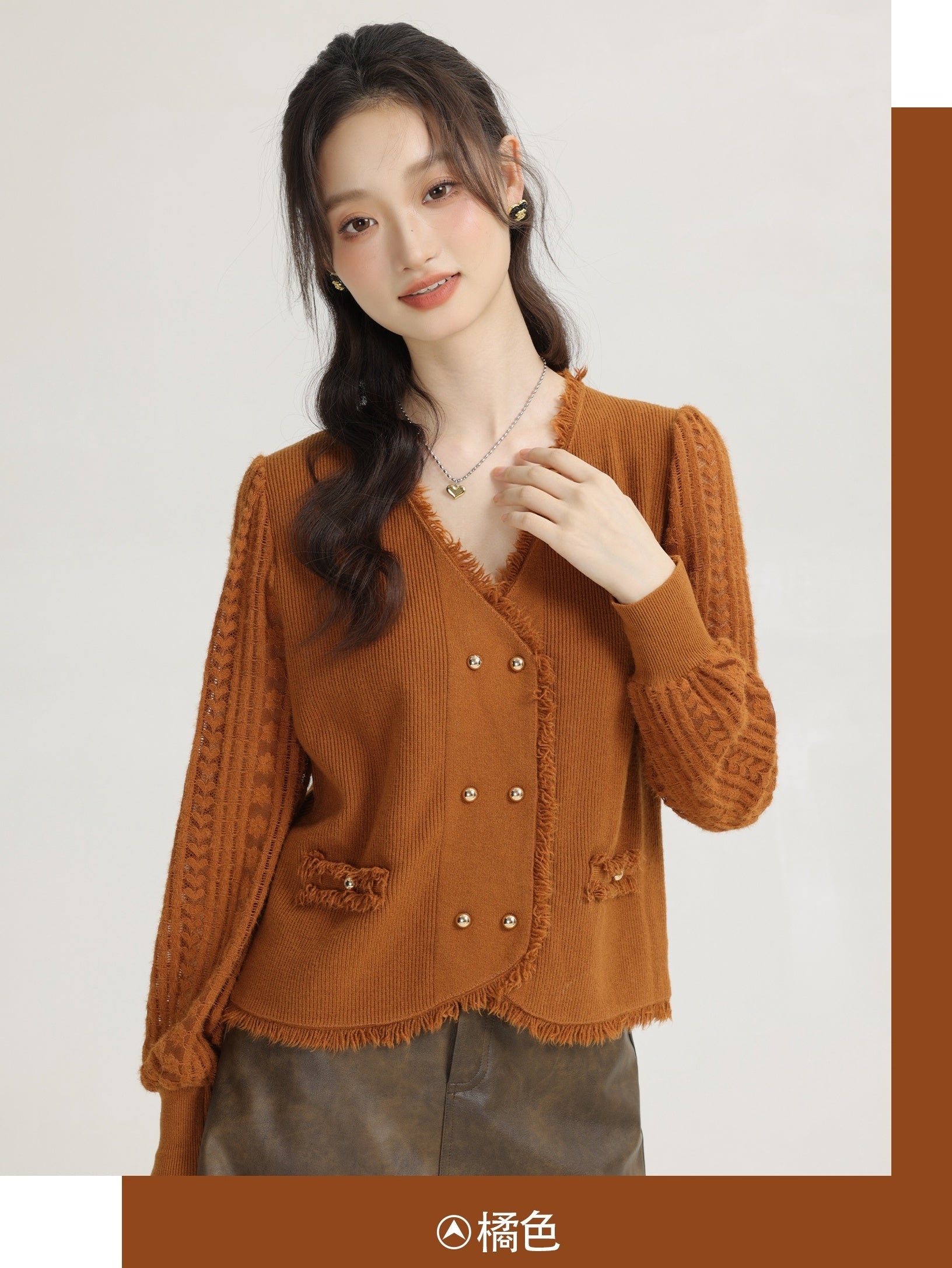 French Style Gentle Vneck Lace Knitwear