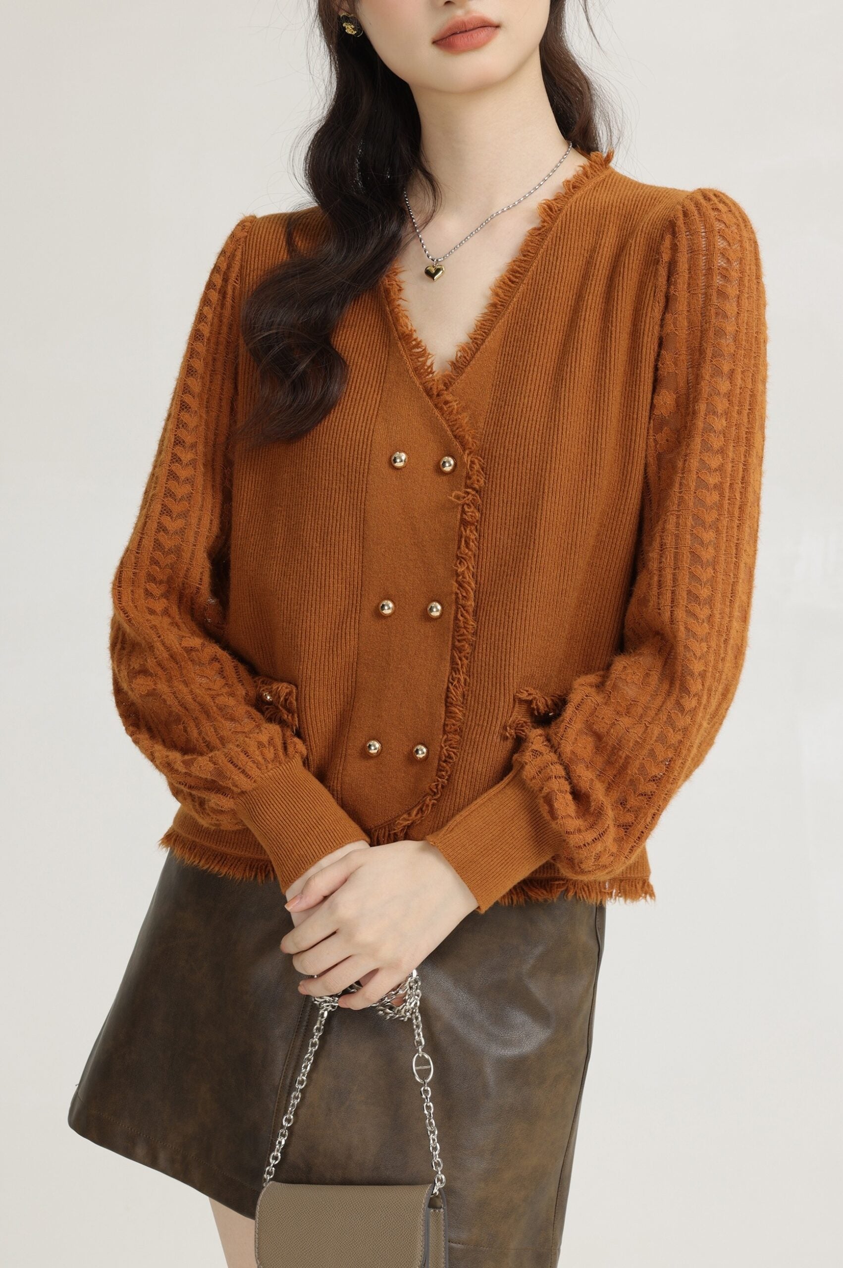 French Style Gentle Vneck Lace Knitwear