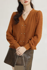 French Style Gentle Vneck Lace Knitwear