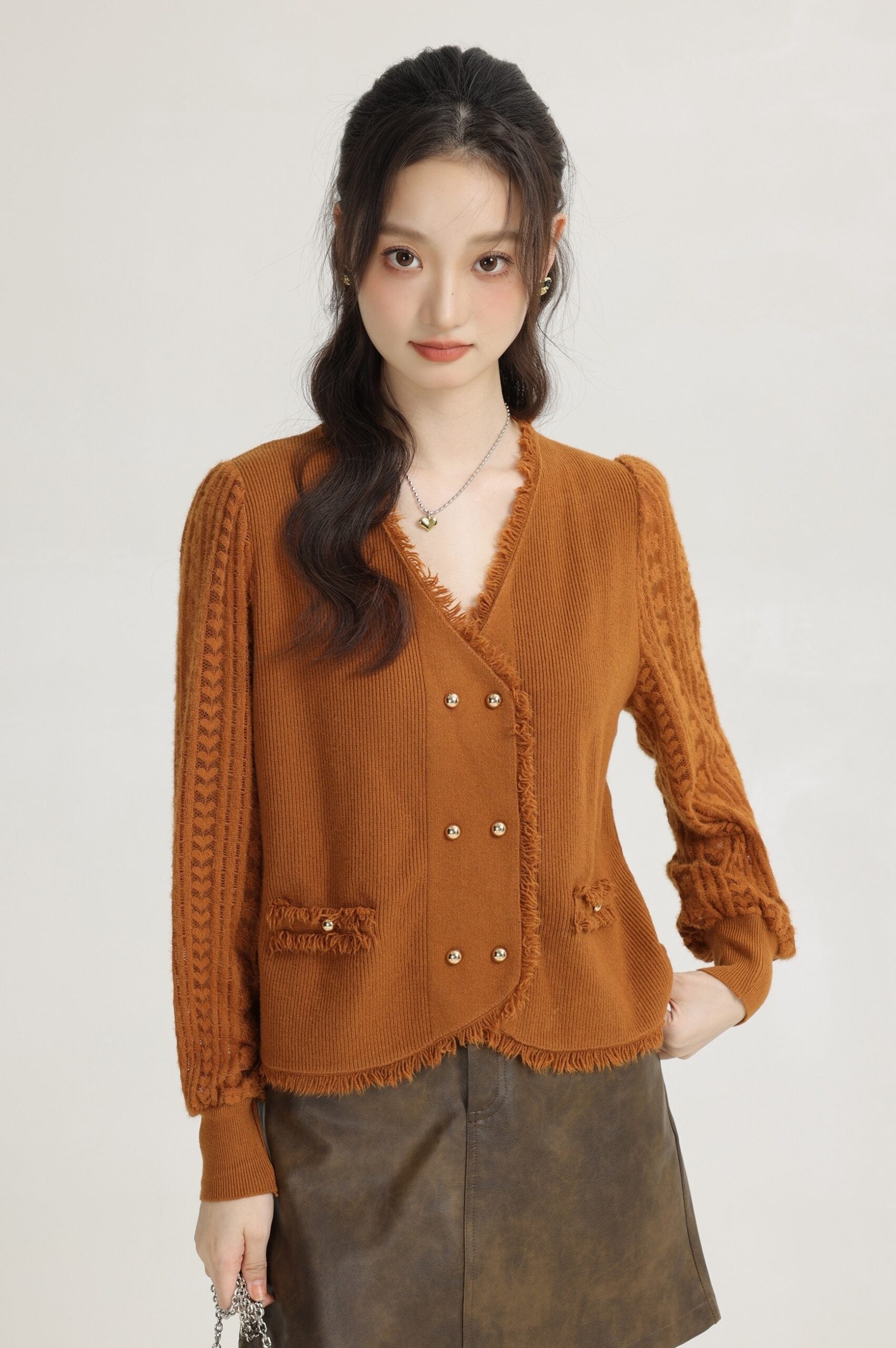 French Style Gentle Vneck Lace Knitwear