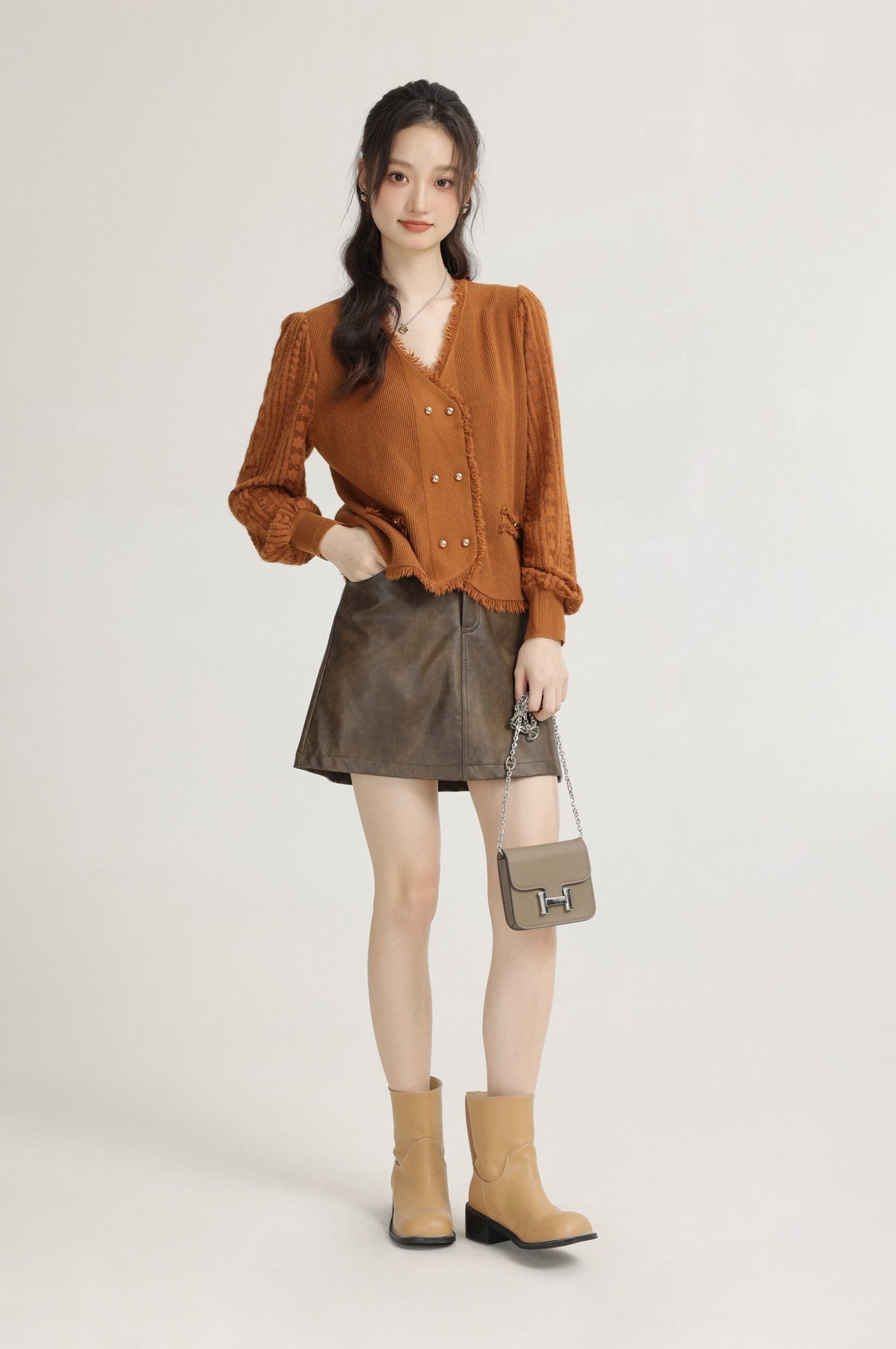 French Style Gentle Vneck Lace Knitwear