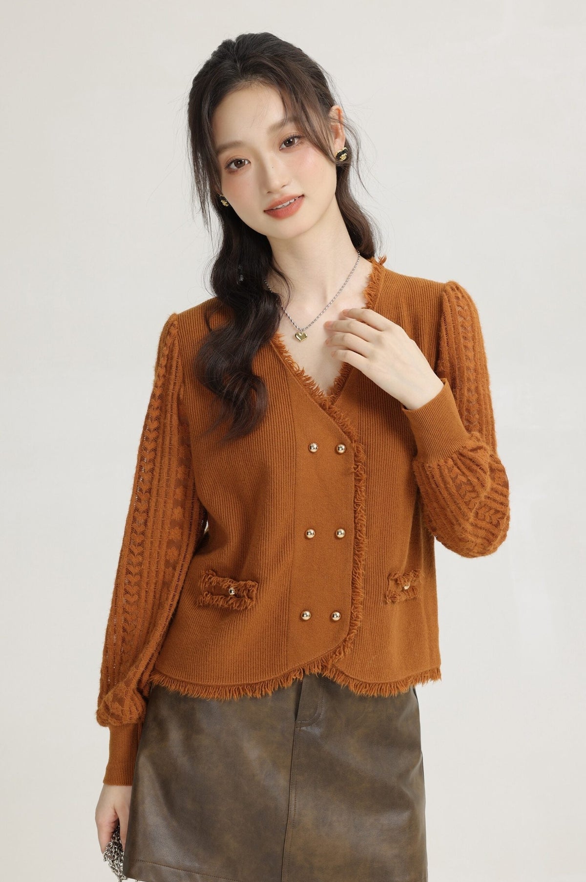 French Style Gentle Vneck Lace Knitwear