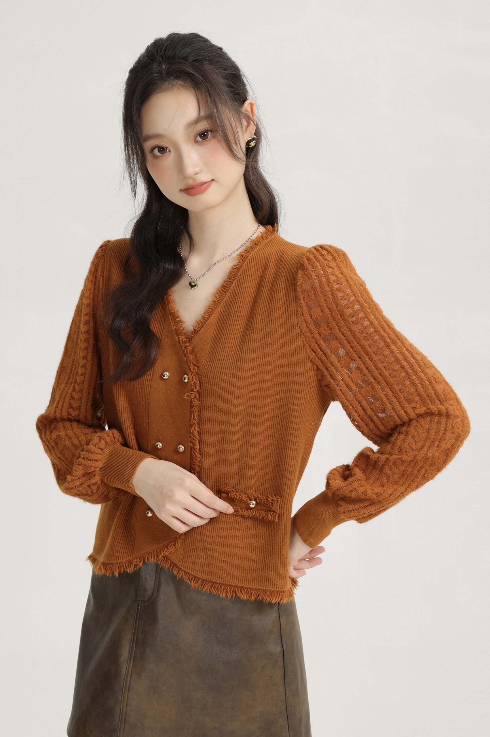 French Style Gentle Vneck Lace Knitwear