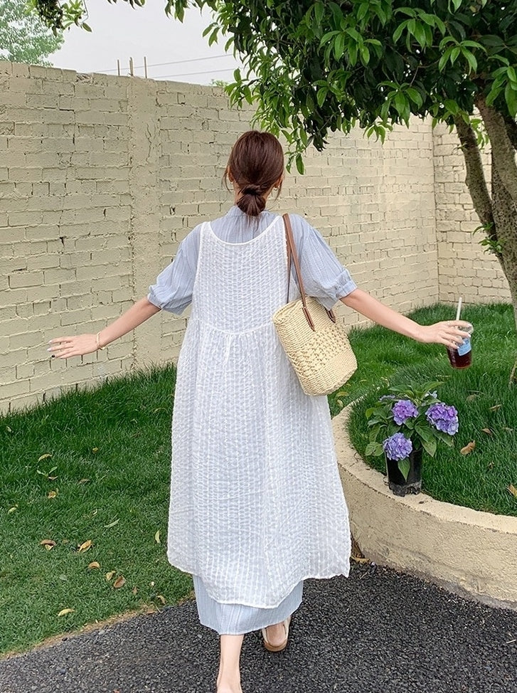 French Style Hollow Out Tie Waist Dress Set