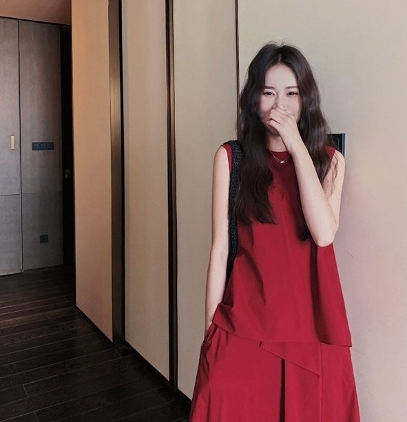 French Style Irregular Vest And Split Skirt Set
