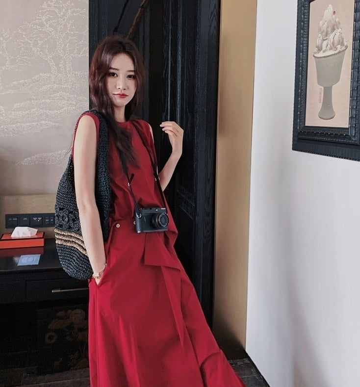 French Style Irregular Vest And Split Skirt Set
