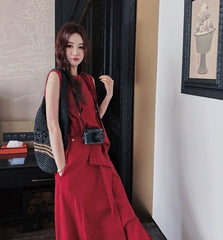 French Style Irregular Vest And Split Skirt Set