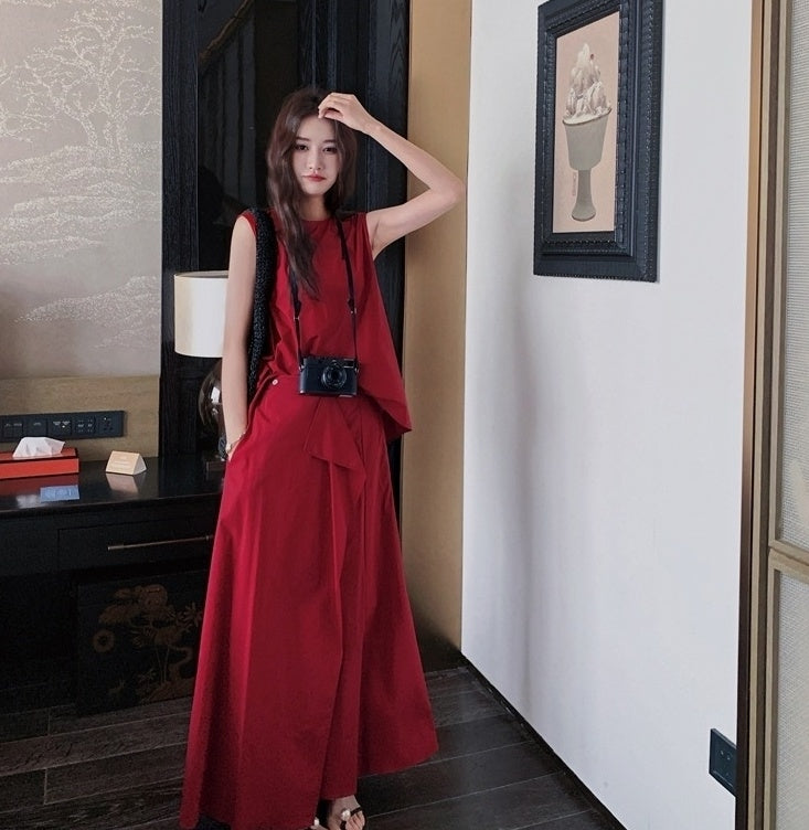 French Style Irregular Vest And Split Skirt Set