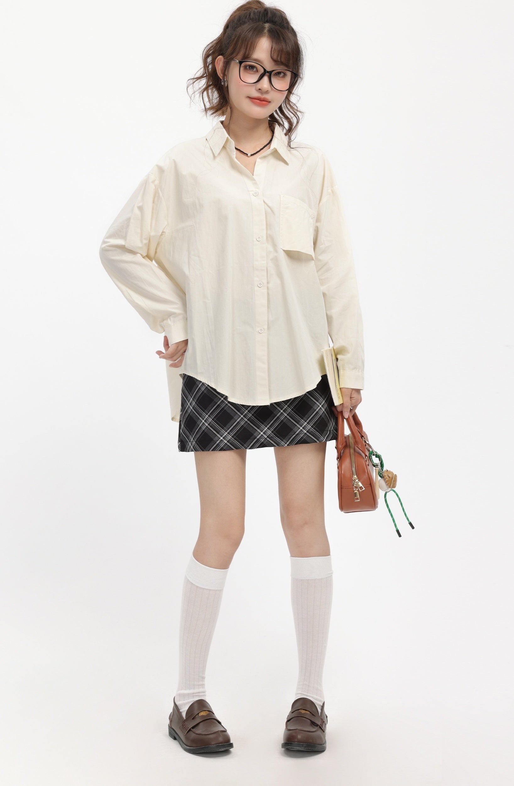 Apricot Collared Long Sleeve Shirt With Pocket