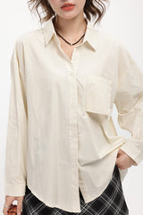 Apricot Collared Long Sleeve Shirt With Pocket