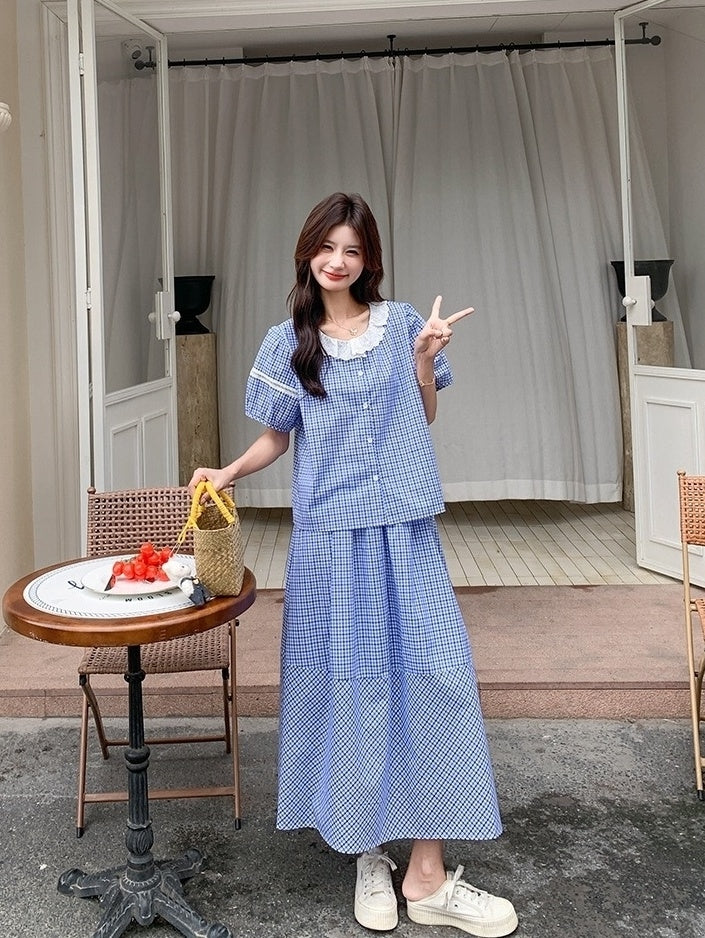 French Style Plaid Skirt And Top Set