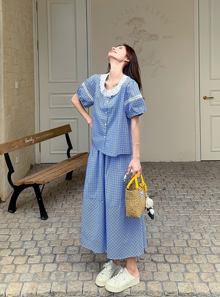 French Style Plaid Skirt And Top Set