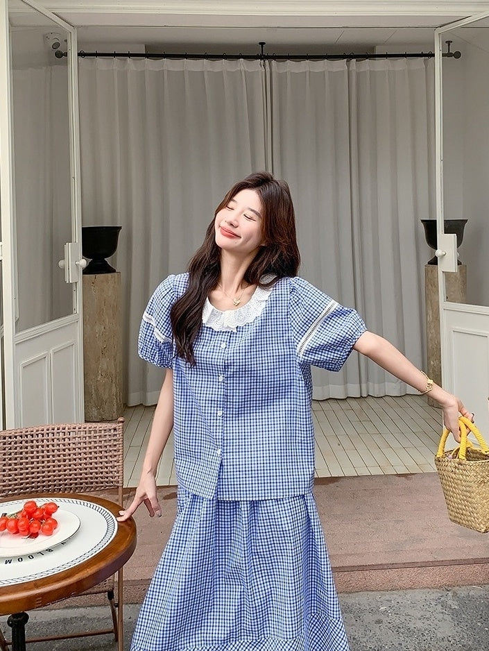 French Style Plaid Skirt And Top Set