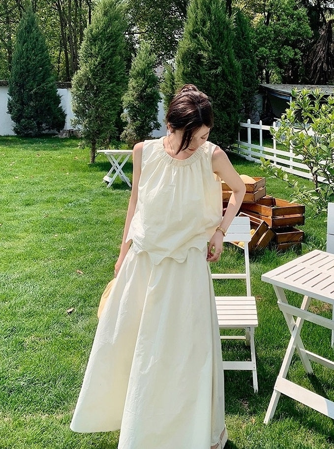 French Style Ruffled Top And Skirt Set