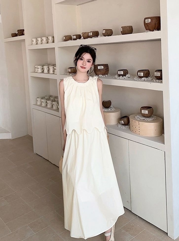 French Style Ruffled Top And Skirt Set