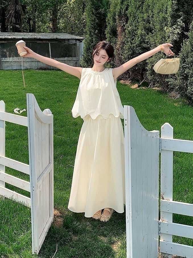French Style Ruffled Top And Skirt Set