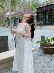 French Style Vacation Bow Tie Strappy Maxi Dress