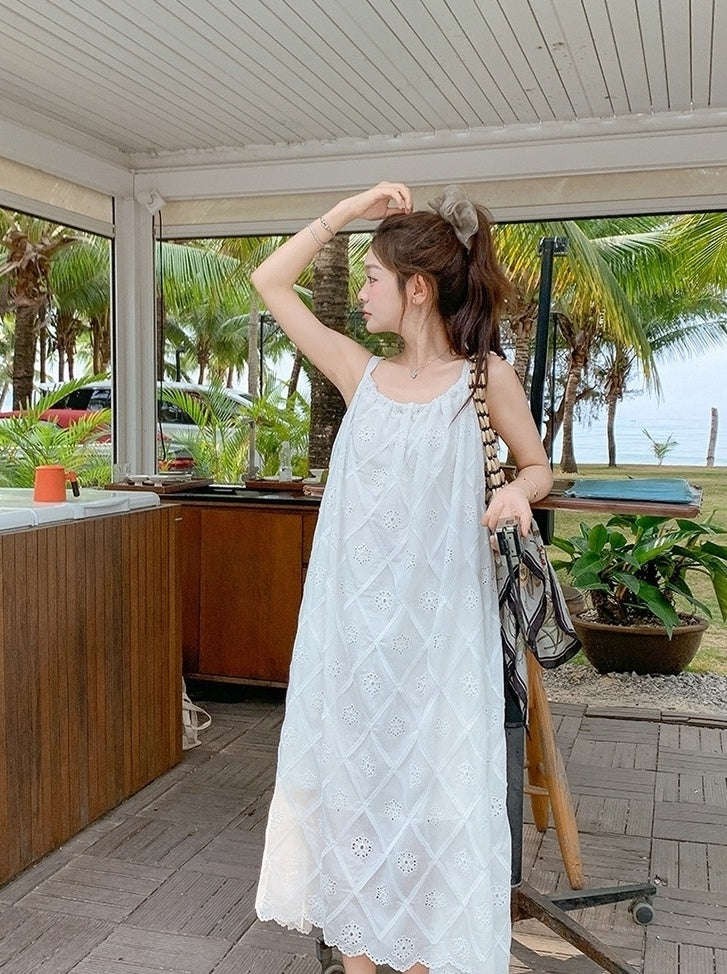 French Style Vacation Bow Tie Strappy Maxi Dress