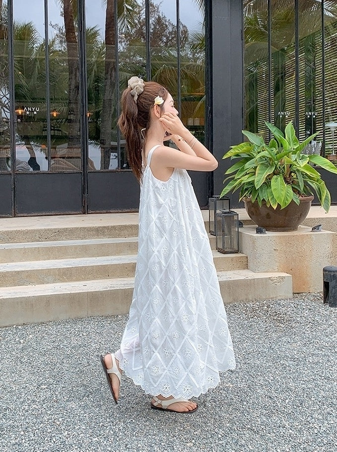 French Style Vacation Bow Tie Strappy Maxi Dress