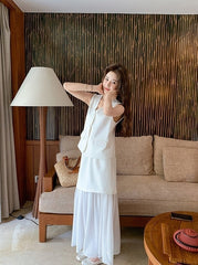 French Style Vest Skirt Set Summer Casual Outfit