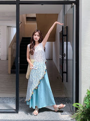 French Tassel Hollow Out Cover Up Skirt Set