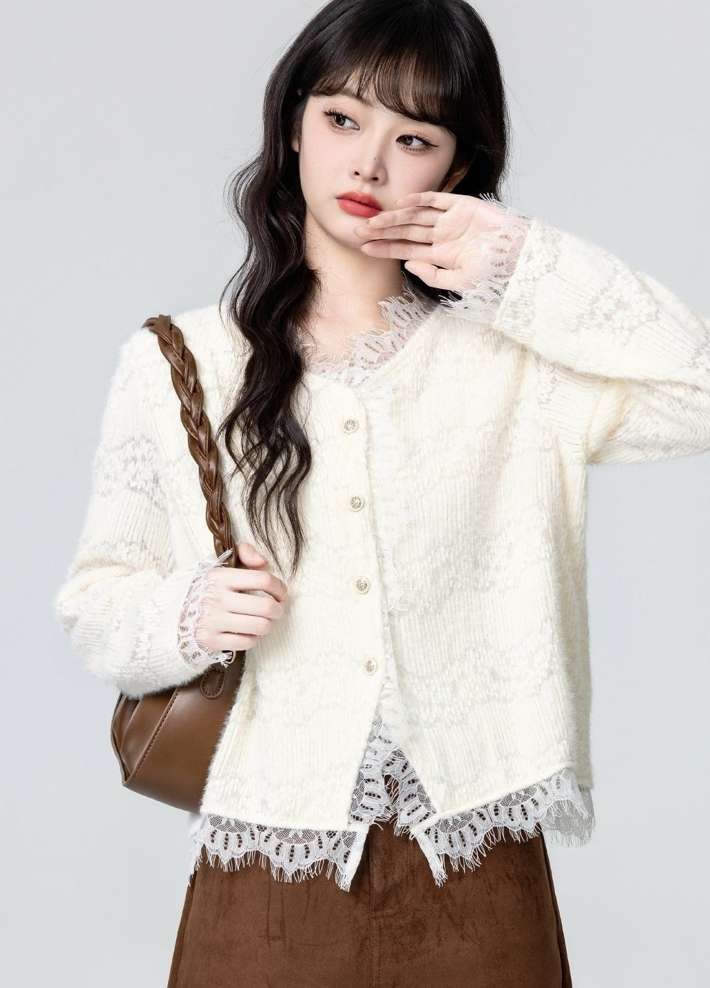 French V Neck Lace Top Layering Blouse