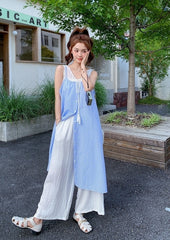 French Vacation Style Plaid Patchwork Dress Pants Set