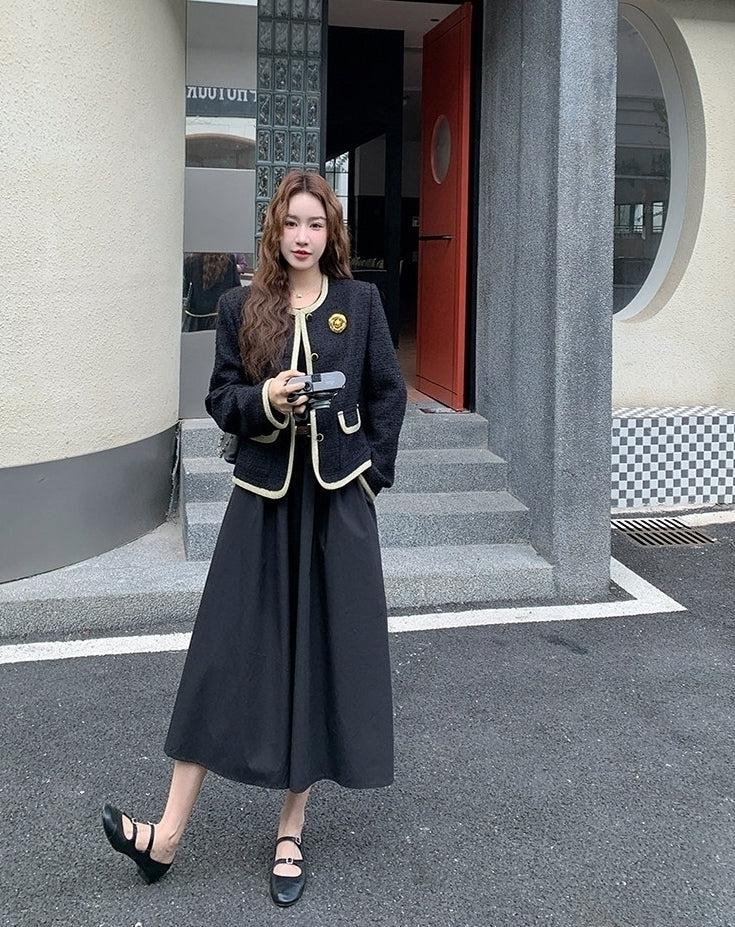 French Vintage Elegant Dress And Jacket Two Piece Set
