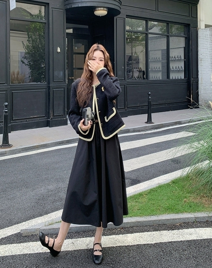 French Vintage Elegant Dress And Jacket Two Piece Set