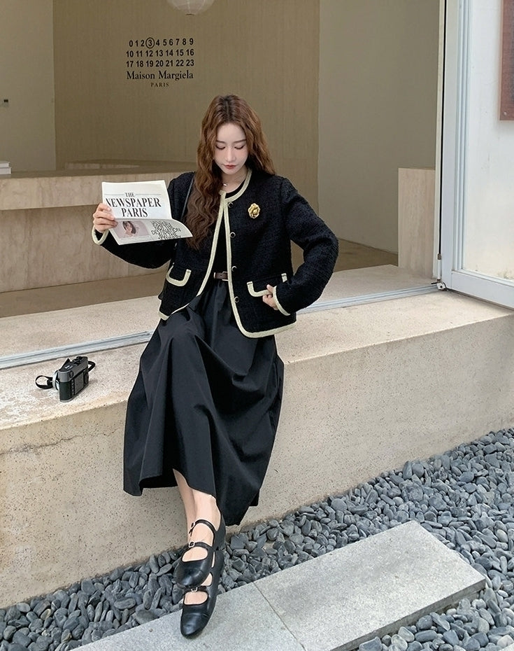 French Vintage Elegant Dress And Jacket Two Piece Set