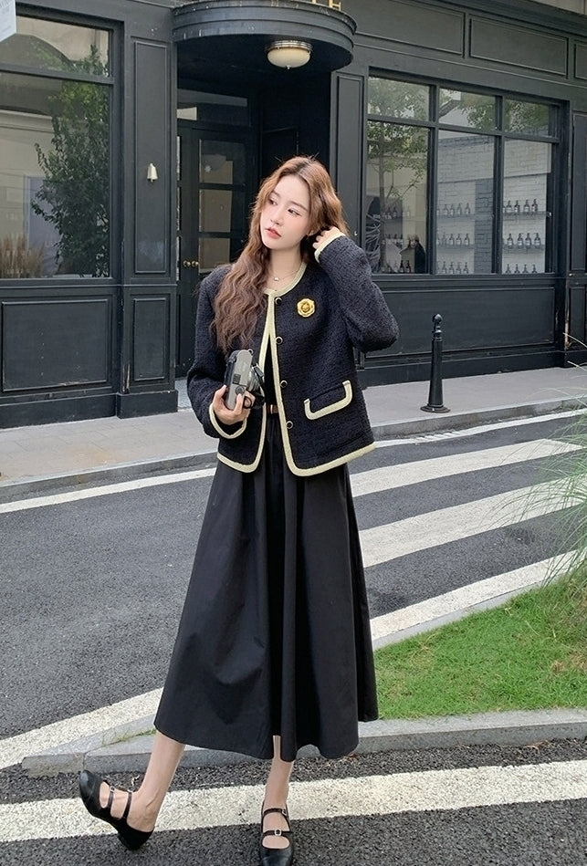 French Vintage Elegant Dress And Jacket Two Piece Set
