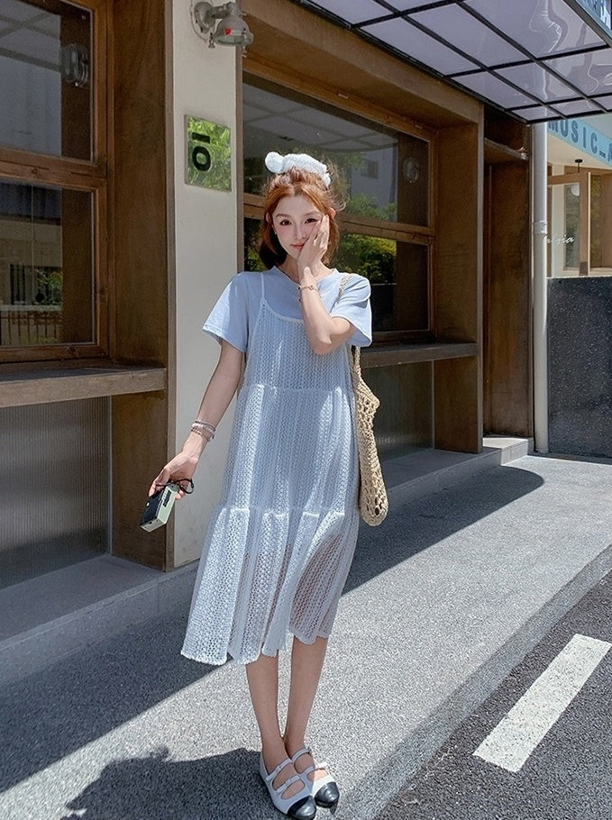 Fresh Lace Sleeveless Dress Set Summer Style