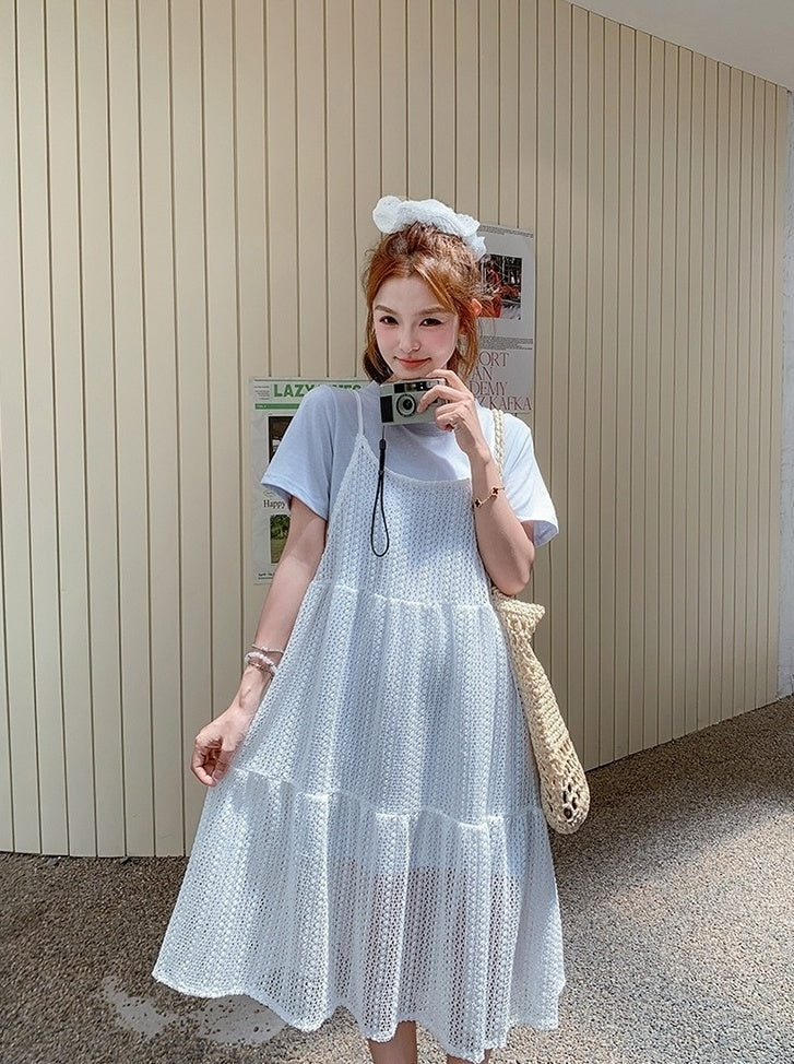 Fresh Lace Sleeveless Dress Set Summer Style