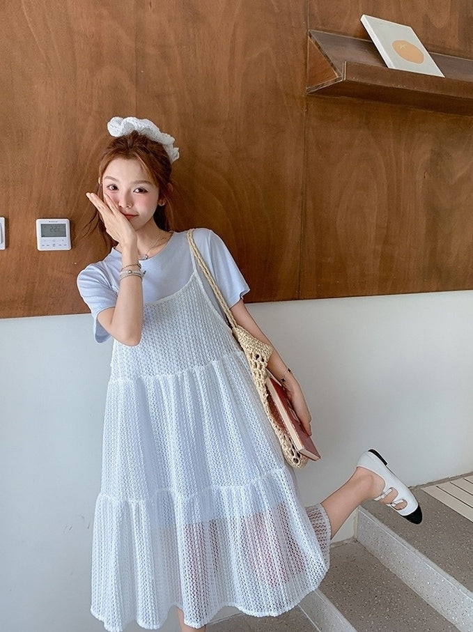 Fresh Lace Sleeveless Dress Set Summer Style
