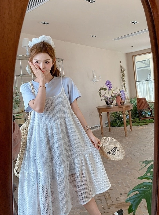 Fresh Lace Sleeveless Dress Set Summer Style