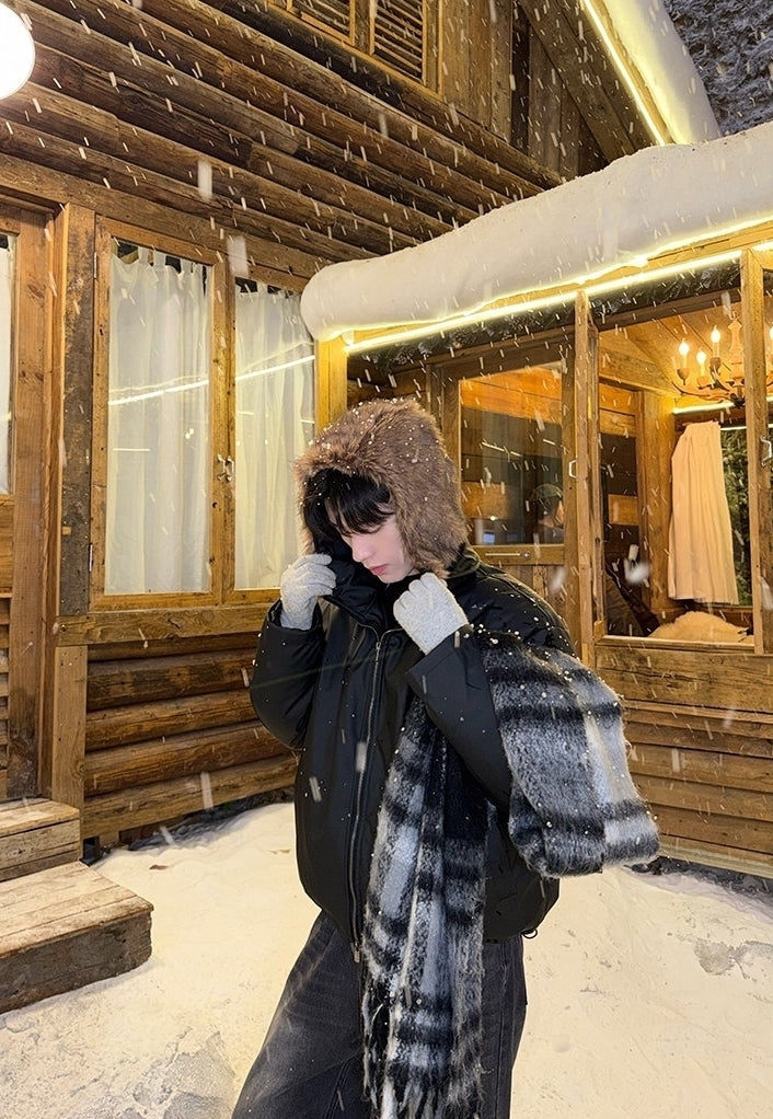 Fur Collar Hooded Short Winter Jacket