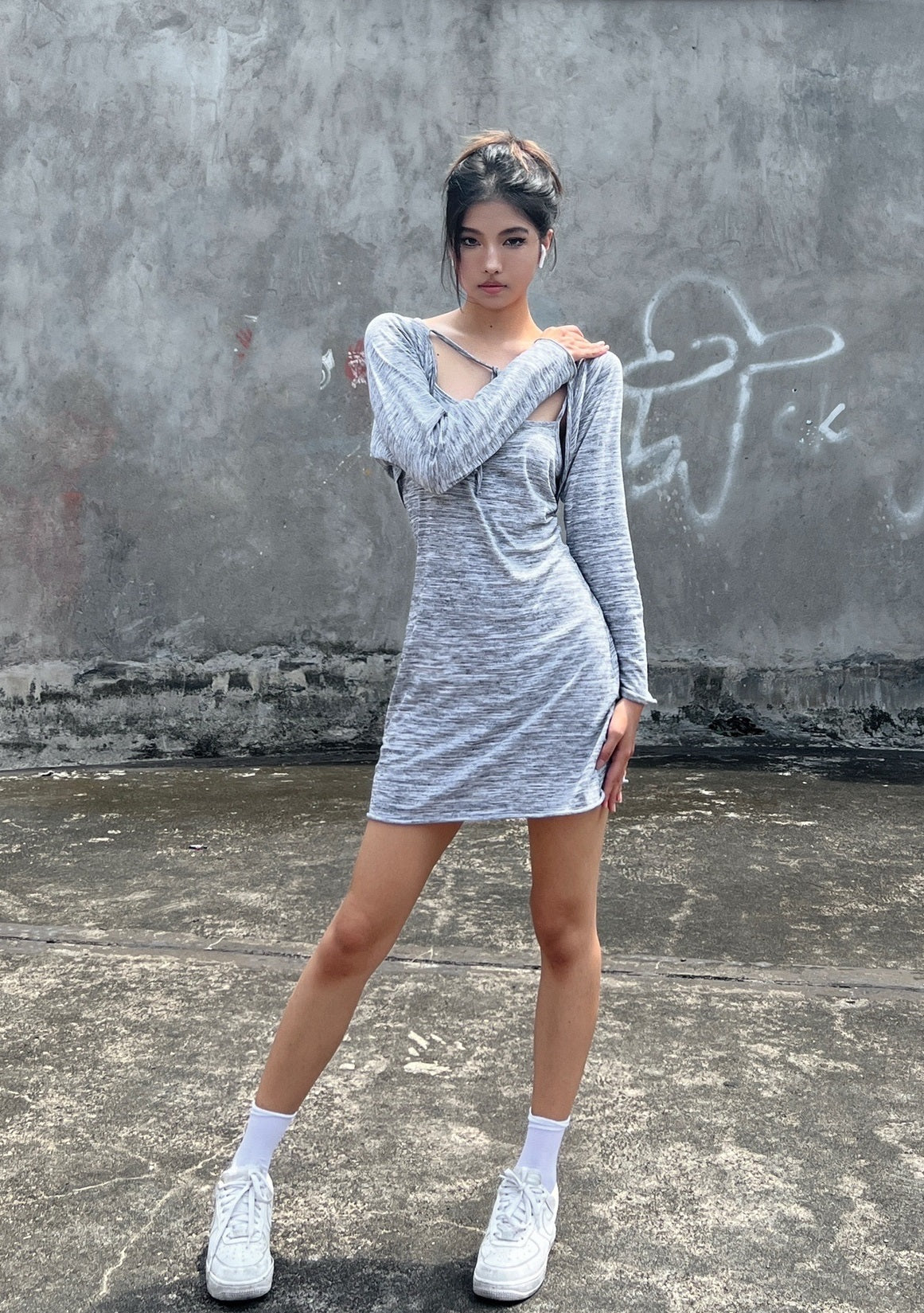 Grey Variegated Sling Dress