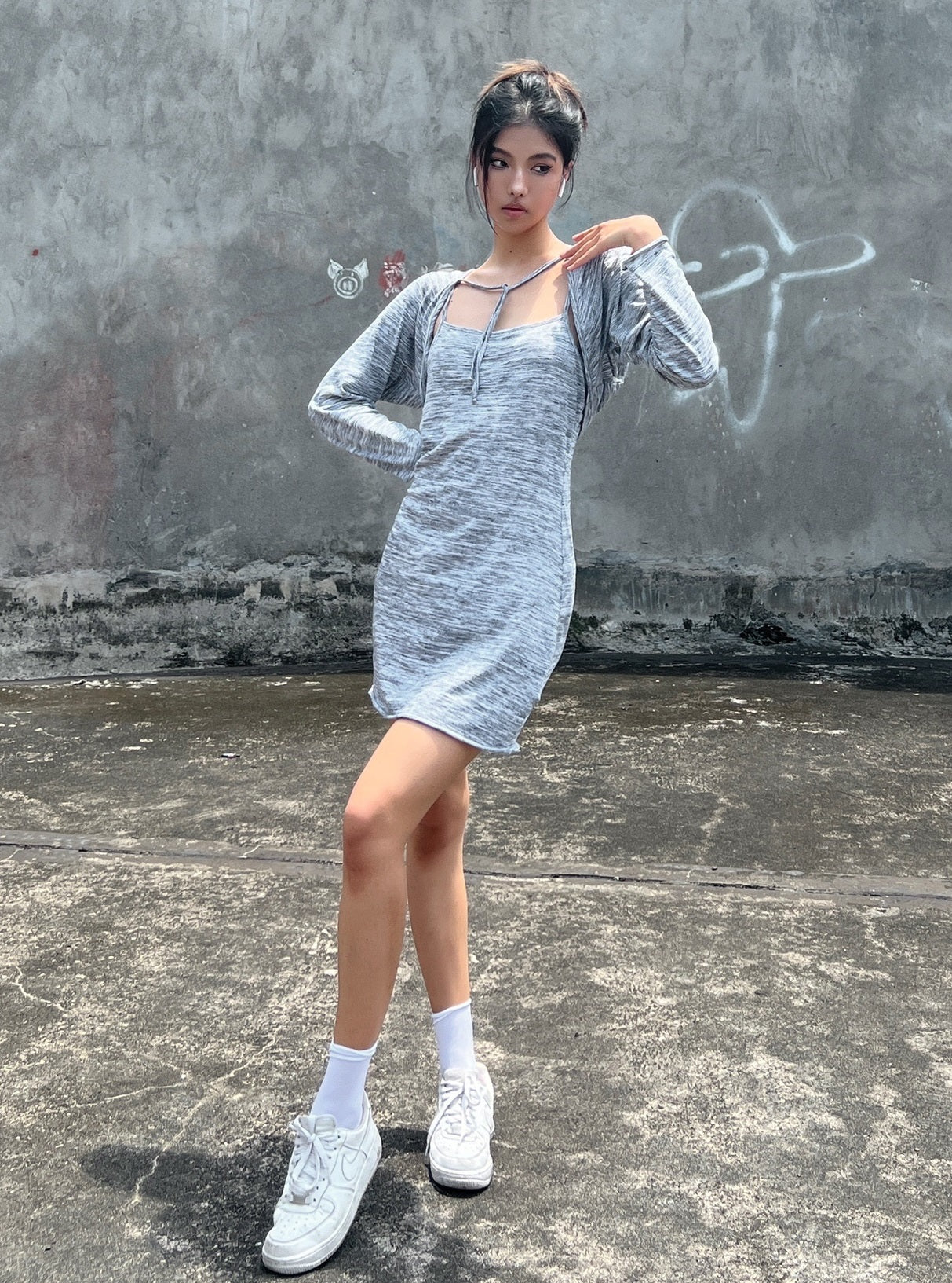 Grey Variegated Sling Dress