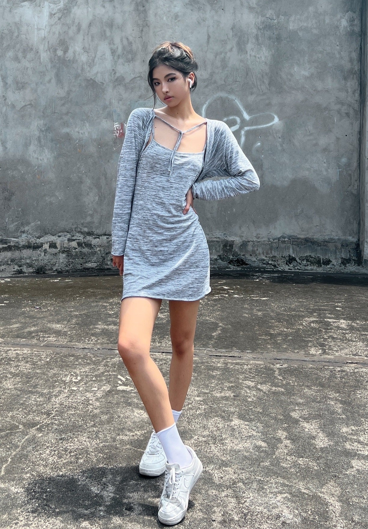 Grey Variegated Sling Dress