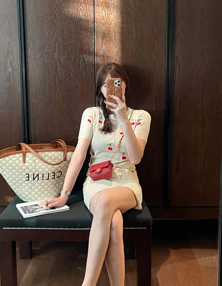 White Cherry Knitted Skirt