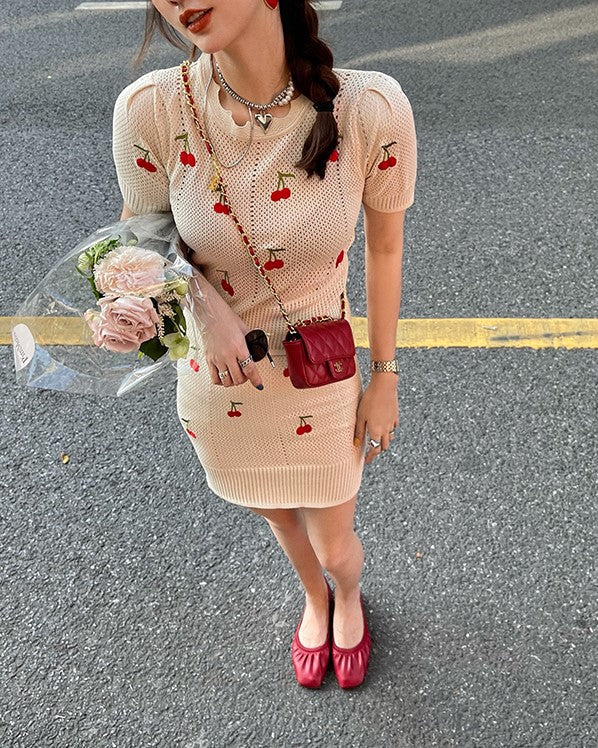 White Cherry Knitted Skirt