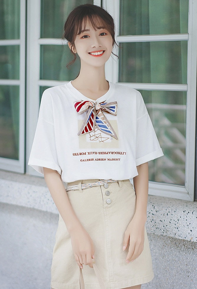 White Girly White T-Shirt With Ribbon