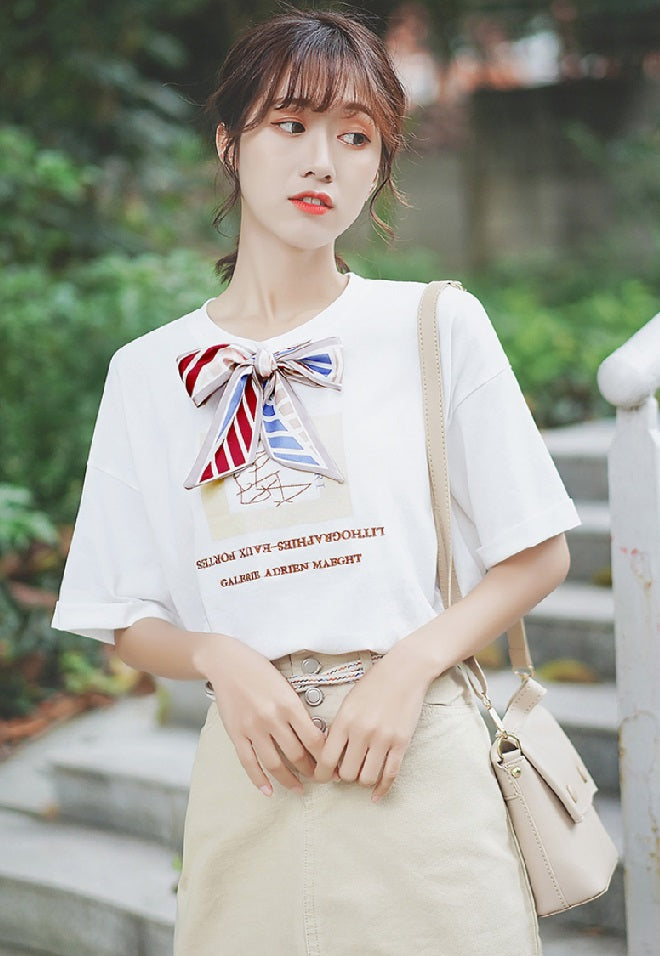 White Girly White T-Shirt With Ribbon