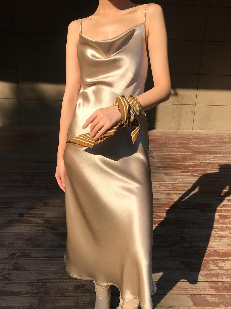 Gold Cowl Neckline Sling Dress