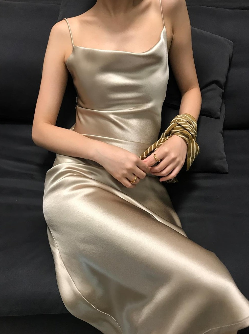 Gold Cowl Neckline Sling Dress