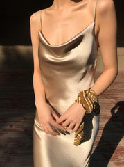 Gold Cowl Neckline Sling Dress
