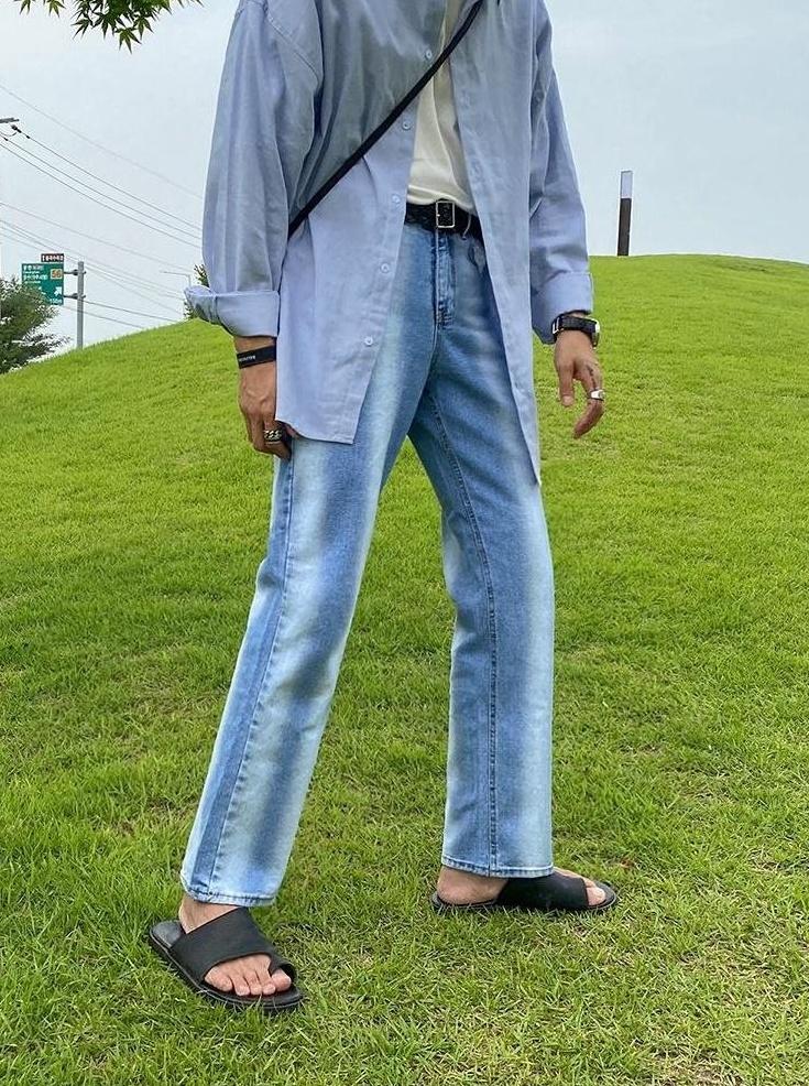 Gradient Loose Straight Trendy Denim Pants