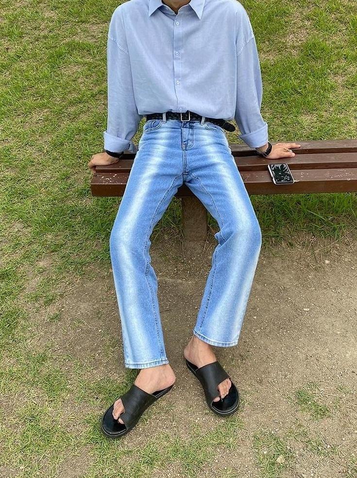 Gradient Loose Straight Trendy Denim Pants